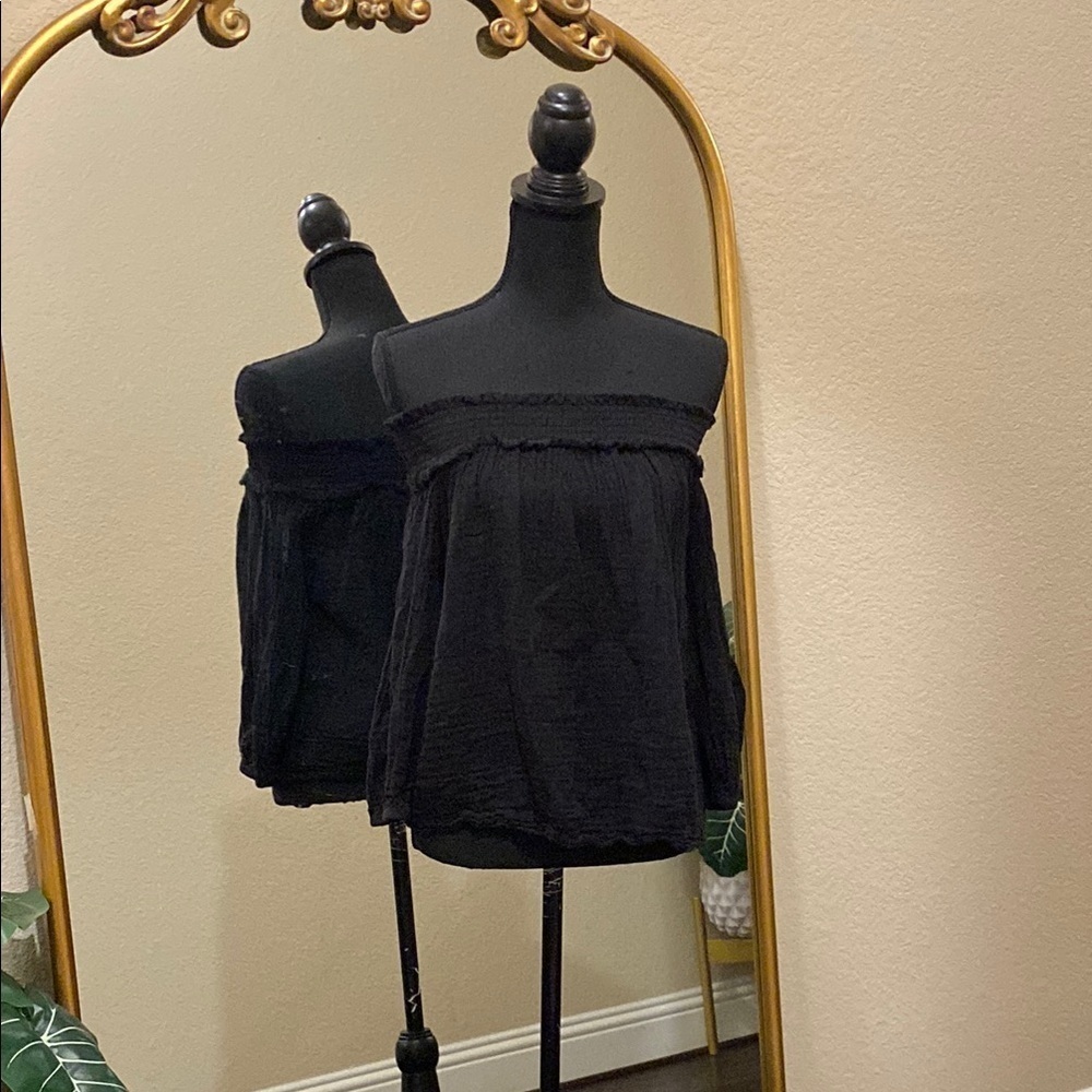 Michael Stars Black Long Sleeve Off-the-Shoulder Ruffled Blouse Size XS
